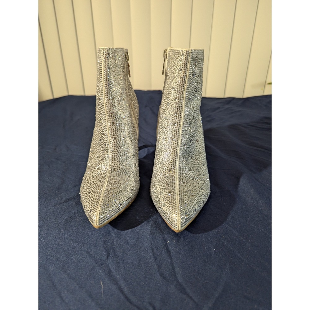 Betsey Johnson Rhinestone Ankle Boots Women Size 8 Silver Heel Sparkly flawed